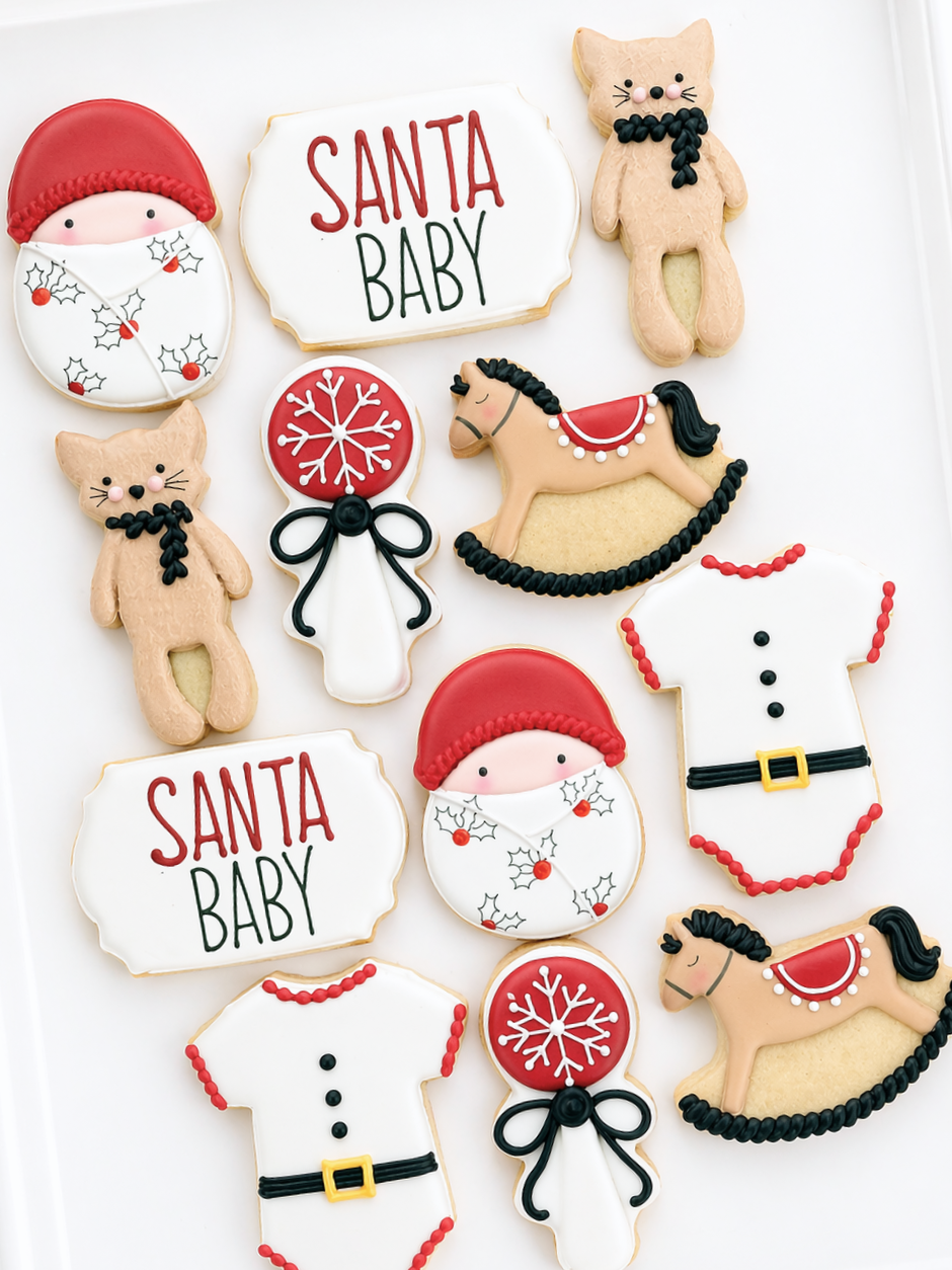 santa baby first christmas decorated cookies