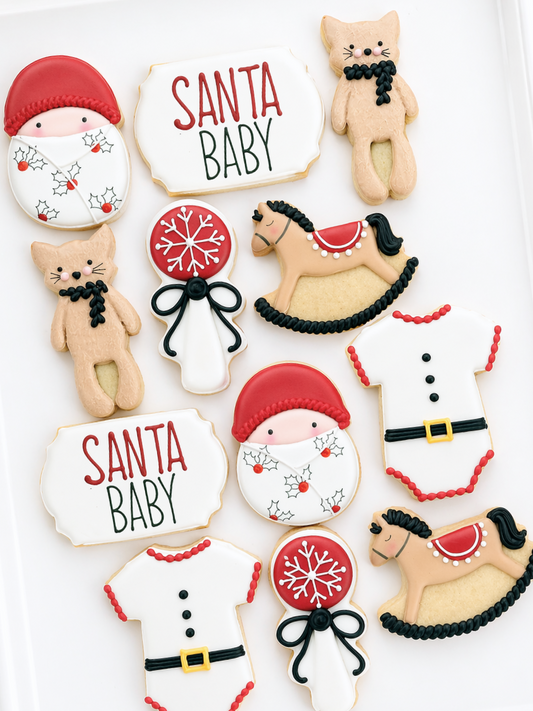 santa baby first christmas decorated cookies