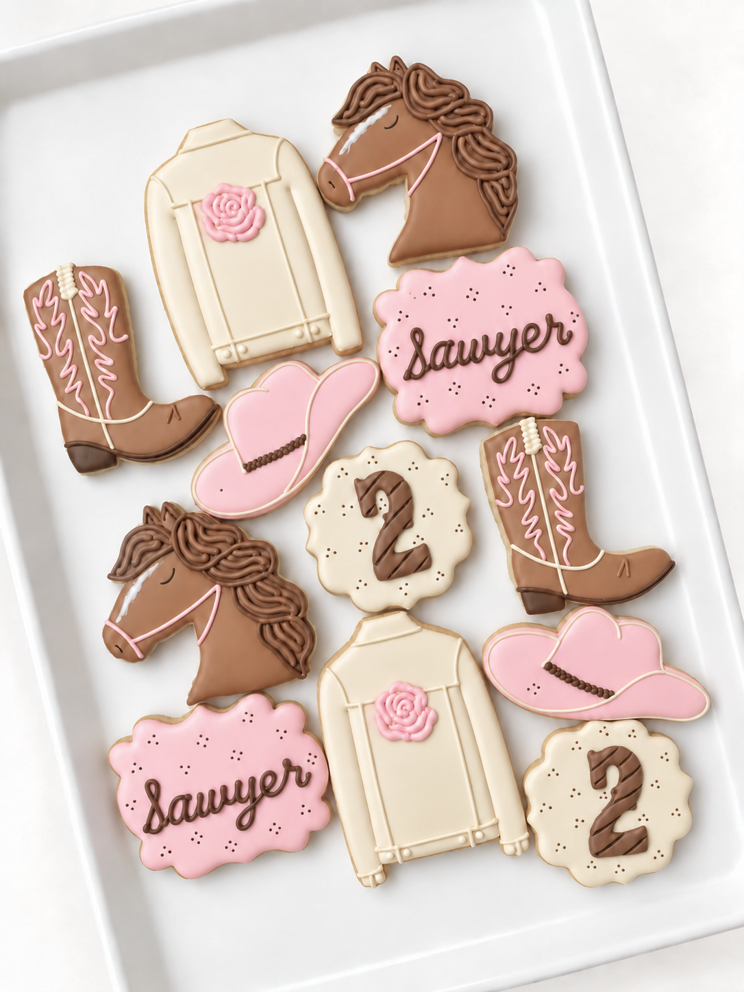 cowgirl cowboy birthday decorated cookies horse jean denim jacket cowboy boot cowboy hat