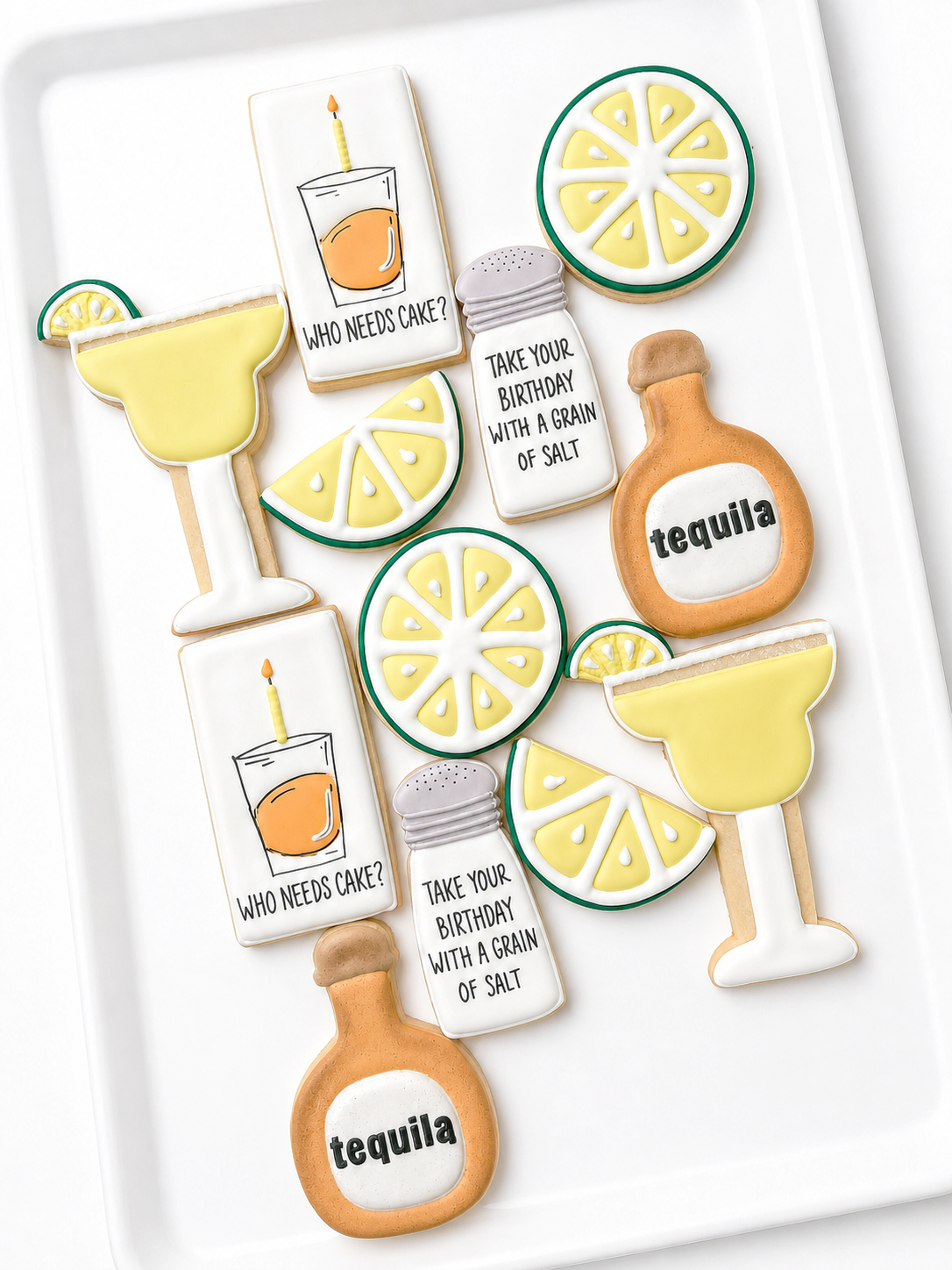 tequila, margarita, lime wedges, tequila shots, tequila birthday, birthday cookies decorated birthday cookies