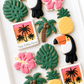 starfish, conch shell, sand dollar, happy birthday cookies, tropical vacation birthday cookies, polaroid tropical vacation photo, swimsuit cookies
