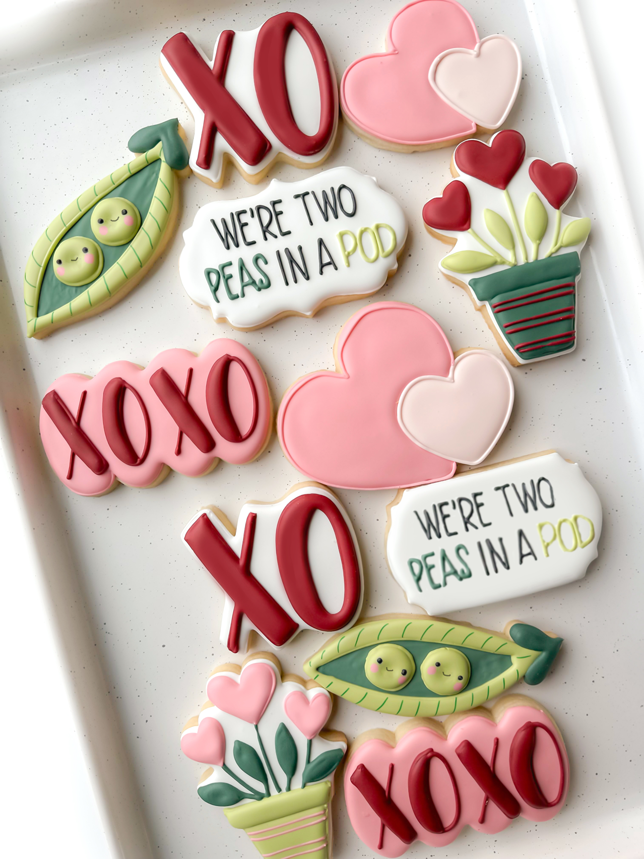 We're Two Peas in a Pod decorated valentine cookies