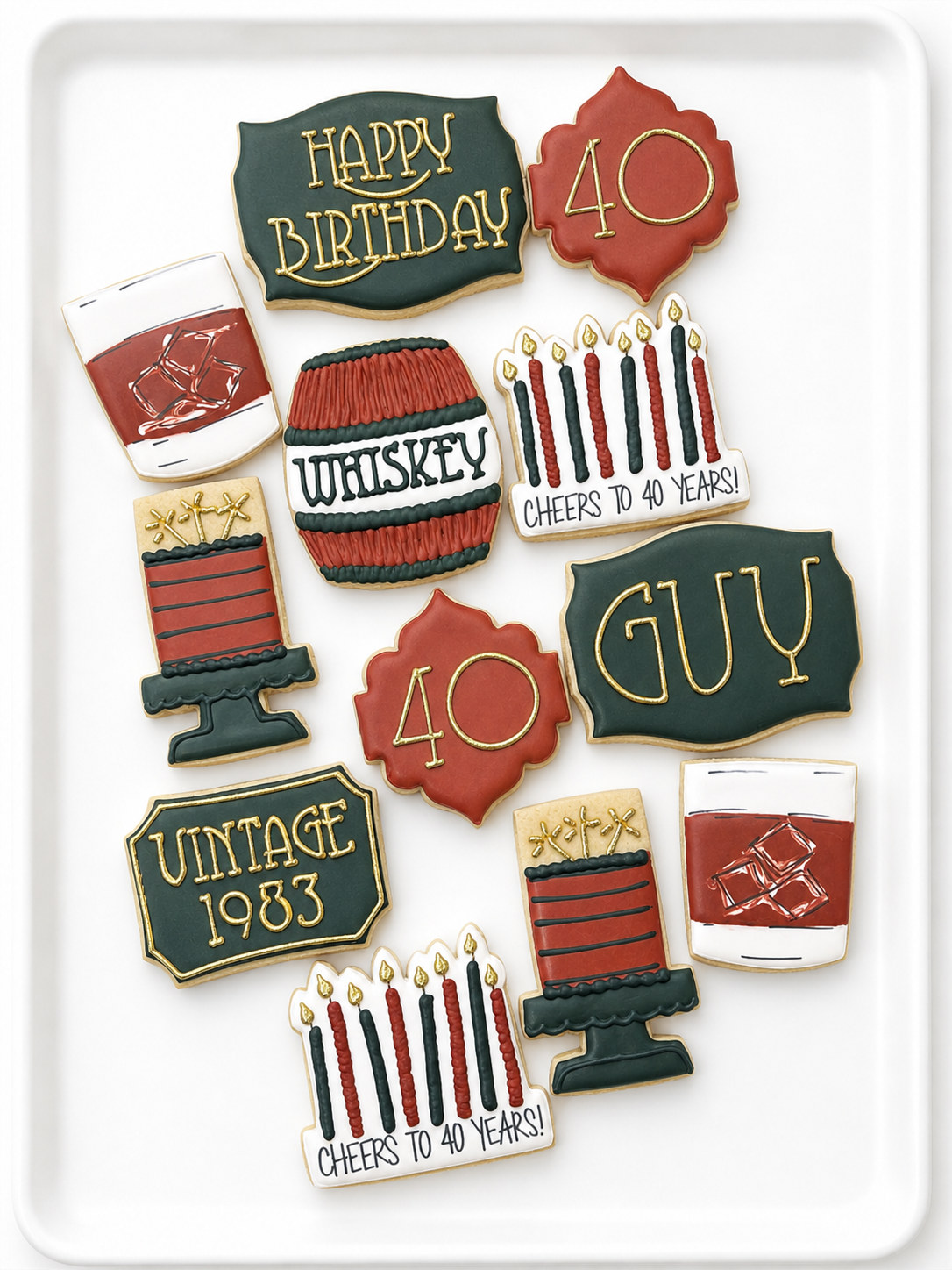 whiskey barrel, whiskey on the rocks, birthday candle, balloon, 50th birthday, birthday present, birthday cake cookies, 40th birthday cookies, over the hill cookies