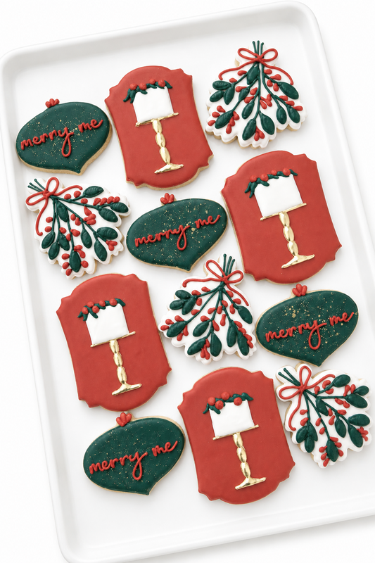 merry me, mistletoe, christmas wreath, engagement ring, ornaments, christmas cookies wedding decorated christmas cookies