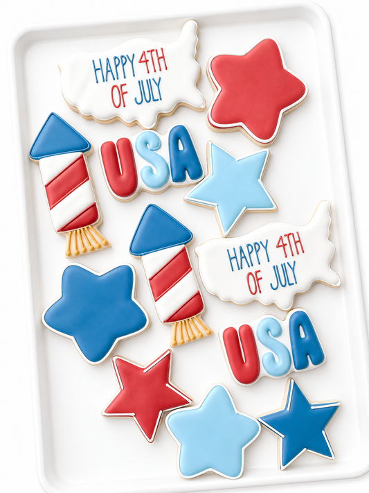 uncle sam, fourth of july, popsicle, red white and blue star, rocket, usa, flag bunting banner, happy 4th of july cookies