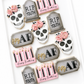 sugar skull with flowers, rip tombstone, casket with flowers, happy birthday candles, over the hill birthday cookies, 40th birthday cookies