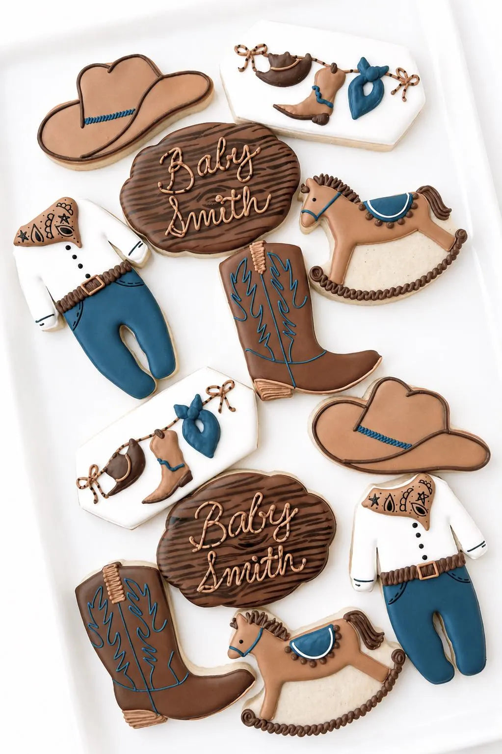 cowgirl birthday decorated cookies horse jean denim jacket cowboy boot cowboy hat